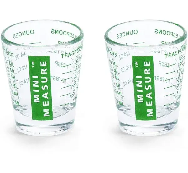 Kolder Mini Measure Heavy Glass, 20-Incremental Measurements Multi-Purpose Liquid and Dry Measuring Shot Glass, Green, Set of 2