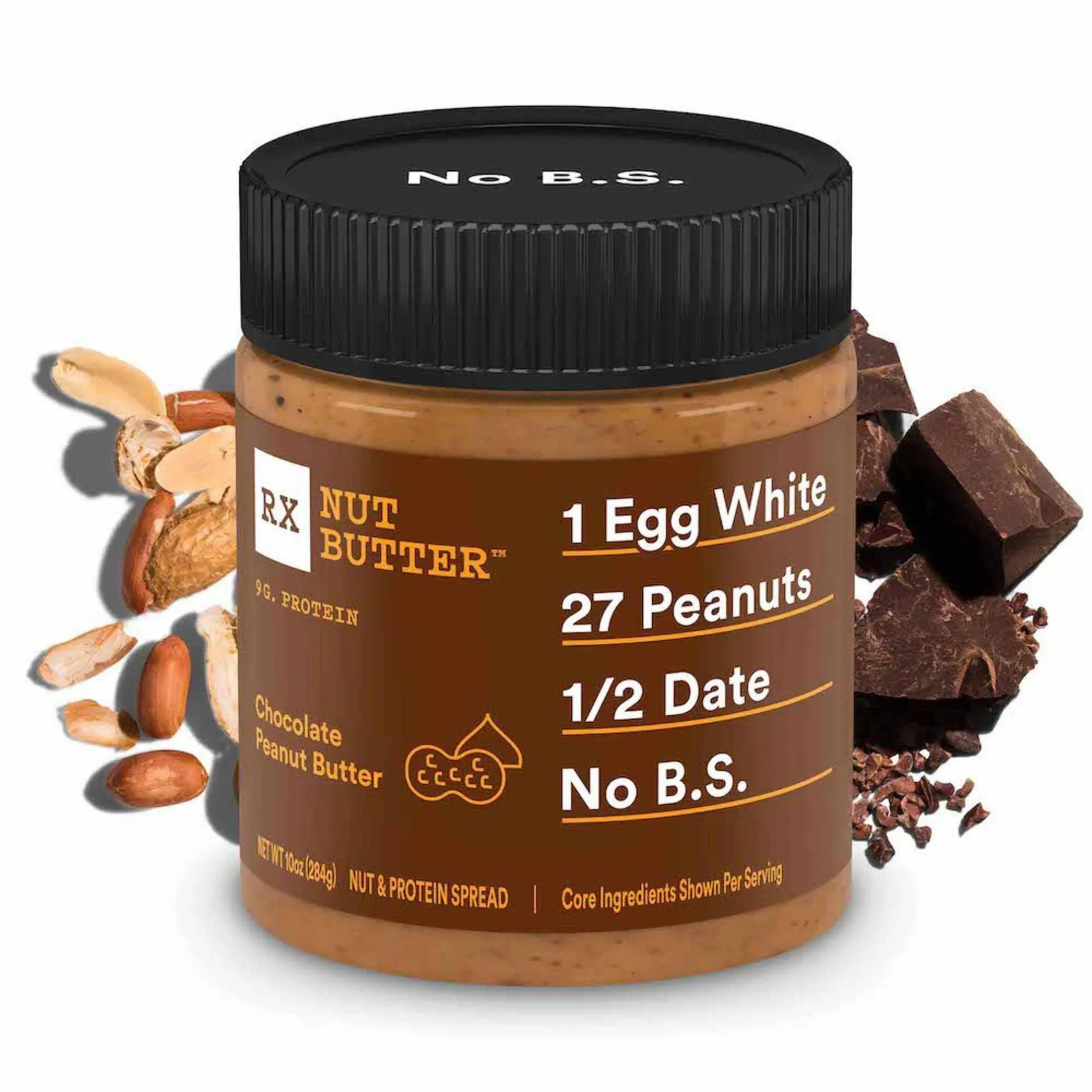 RX Nut Butter Peanut Butter, Protein Snack, Lunch Snacks, Chocolate, 10oz Jar (1