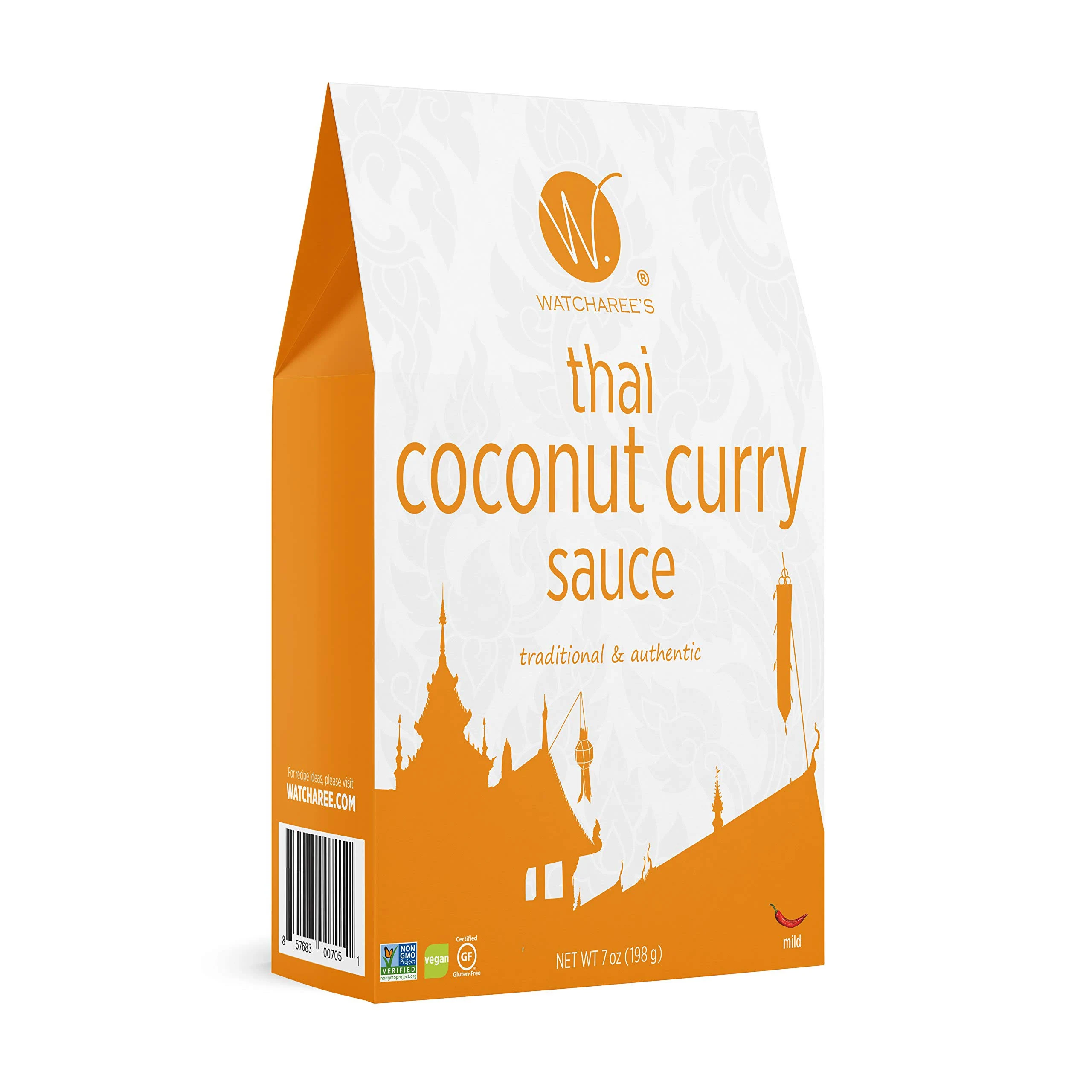 WATCHAREE'S Thai Curry Sauce Pouches, Non-GMO Authentic Traditional Recipe, Ready-to-Use Packet (Coconut Curry)