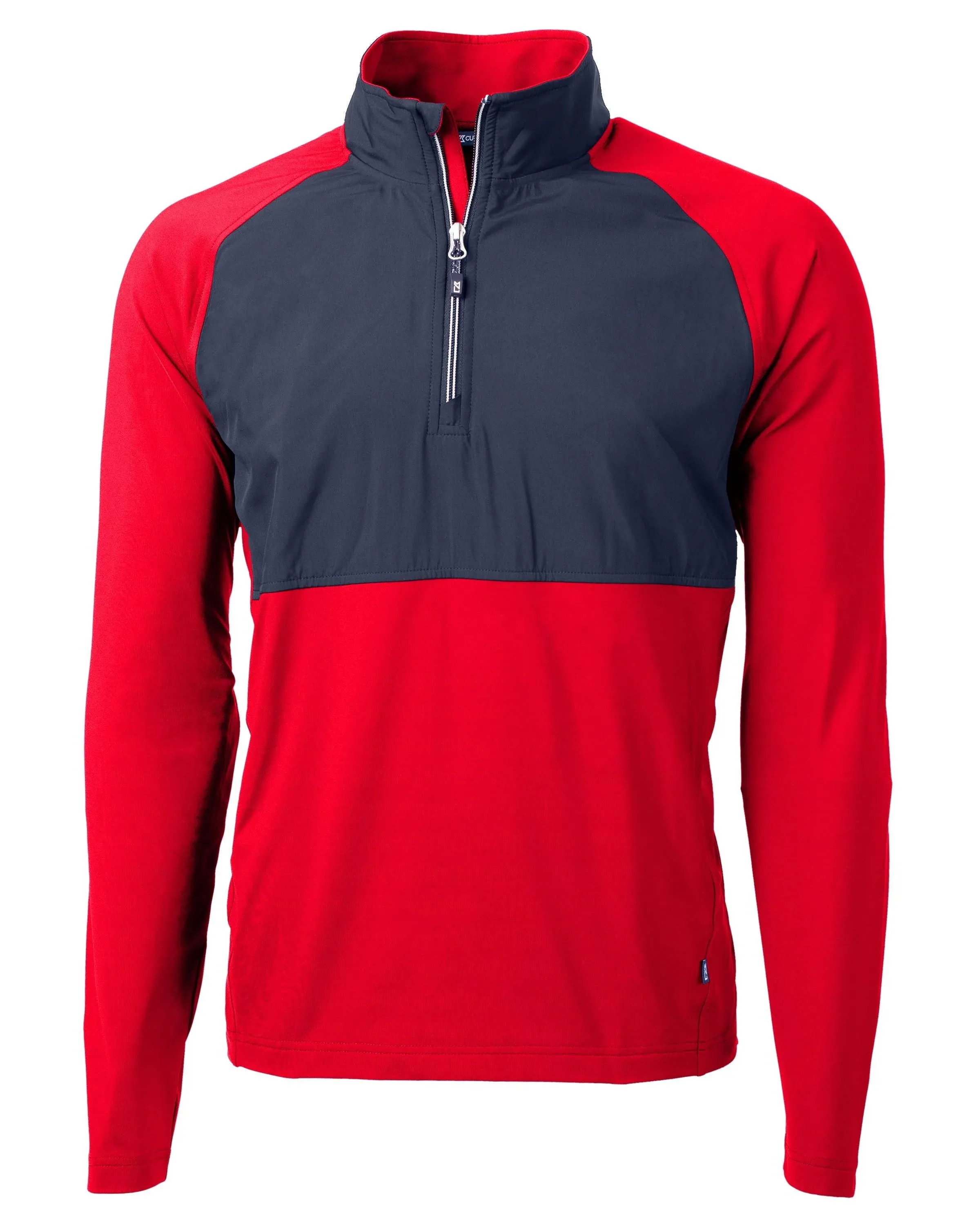 "Cutter & Buck Men's Red/Navy Blue Adapt Eco Knit Hybrid Recycled Quarter Zip"