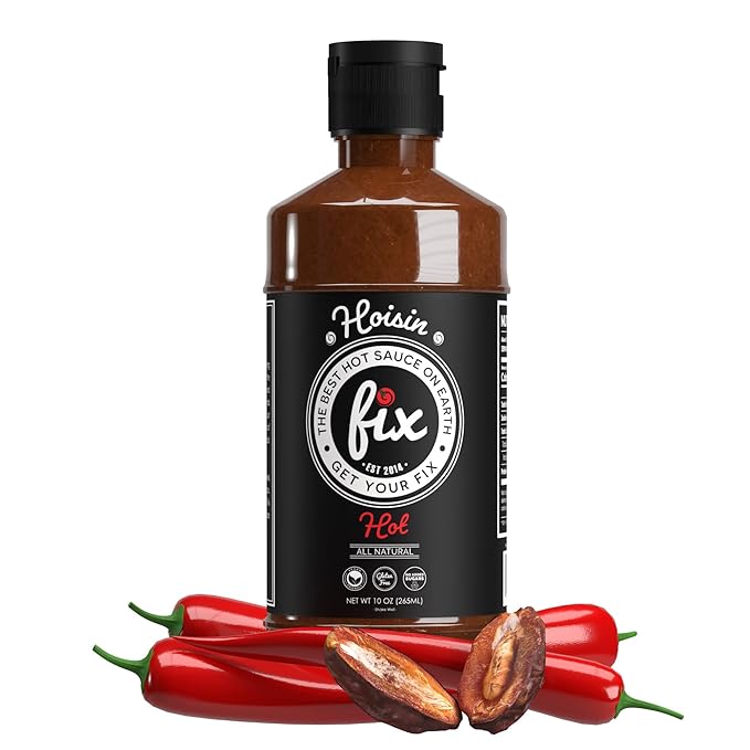 Fix Hot Sauce, Hoisin Sauce - No Sugar, Sweetened by Dates, Made with Organic Ingredients, Vegan, Gluten Free Hoisin Sauce, Fresh Red Chili Peppers, Great On Chicken Wings - Hot Hoisin Sauce, 10 Oz