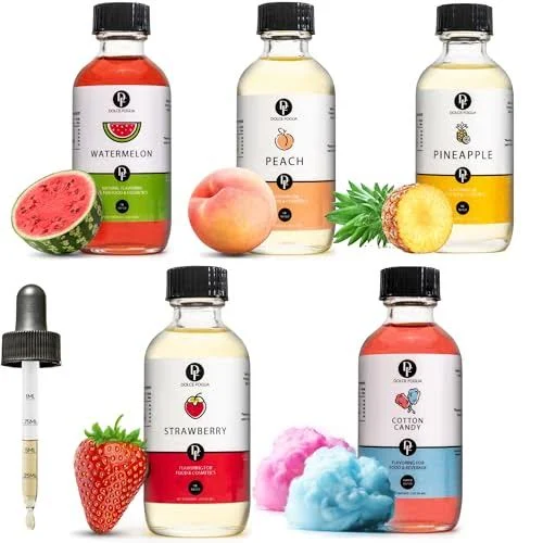 Dolce Foglia Multi Flavoring Oils Bundle Pack - 5x2 Oz. Multipurpose Flavoring Oil for Candy Making, Extracts and Flavorings for Baking, Lip Balm, Ice Cream, Ultra Concentrated Ingredients