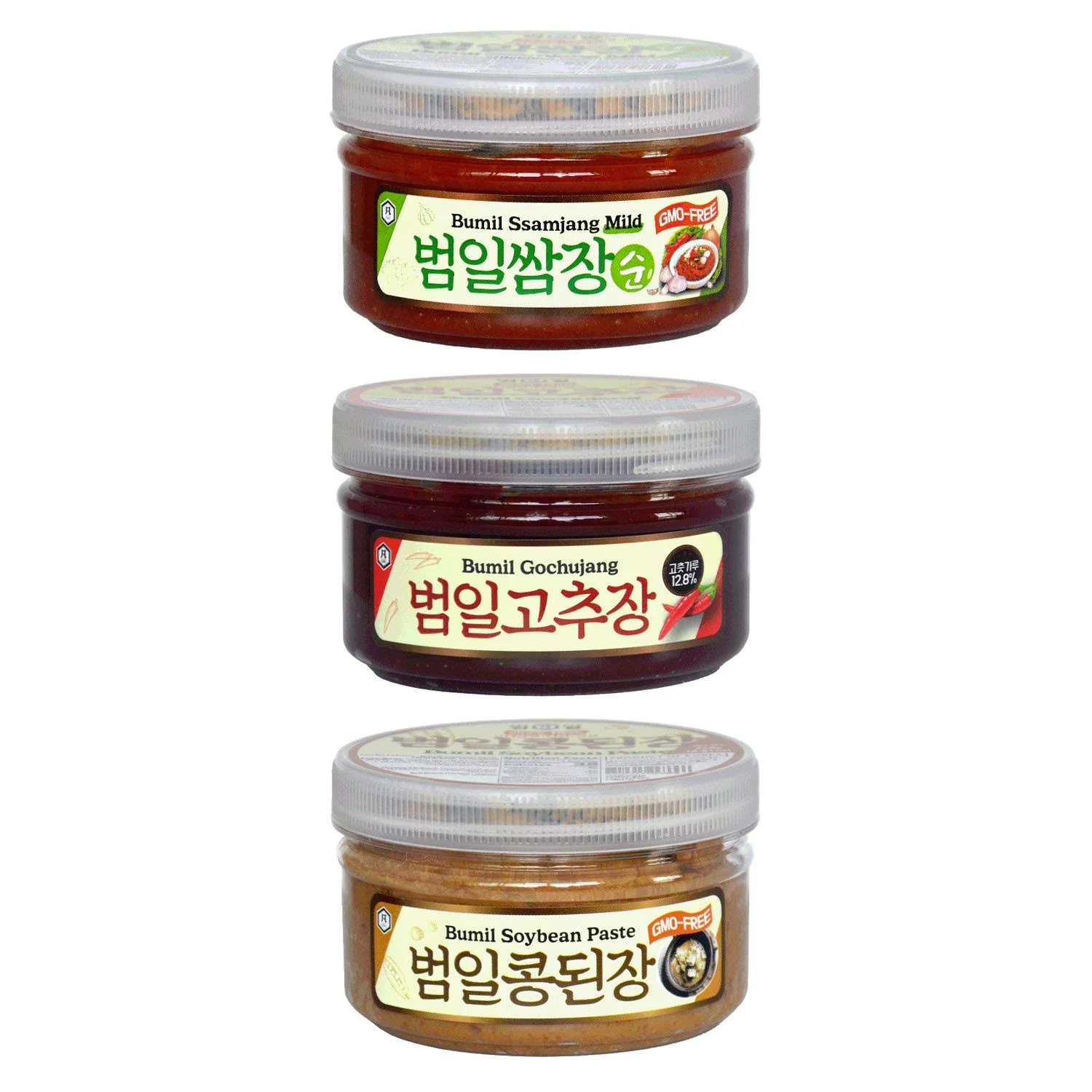 Taehwa Food Bumil Korean Sauce Set, Gochujang Ssamjang Soyben Paste, 8.81 Oz, Fermented Korean Spicy Chili Paste for Meat Bulgogi Bibimbap Stew Soup Dipping Sauce & More (250g x3)