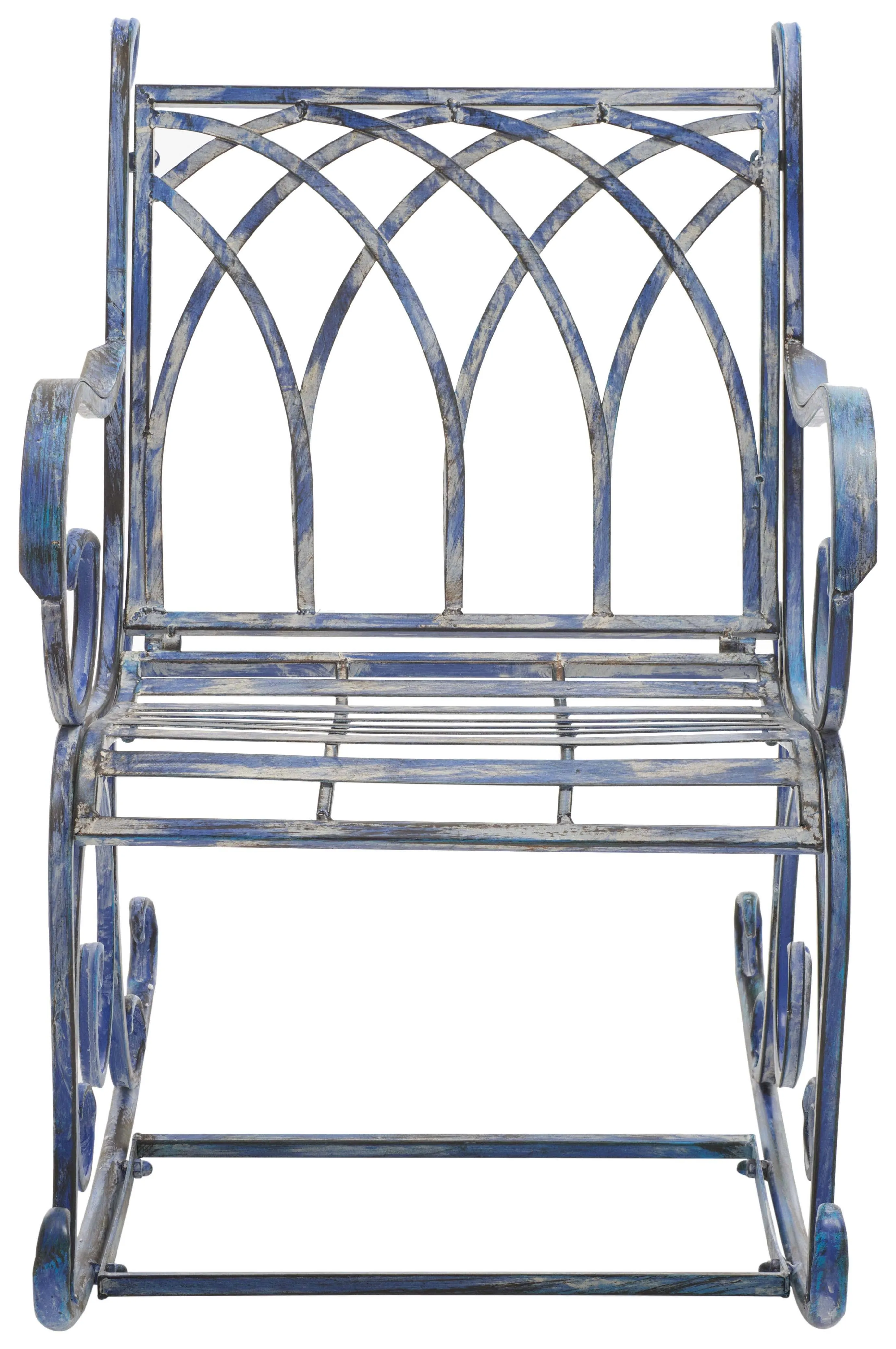 Safavieh Patio Mossy Blue Iron Frame Rocking Chair with Slat Seat