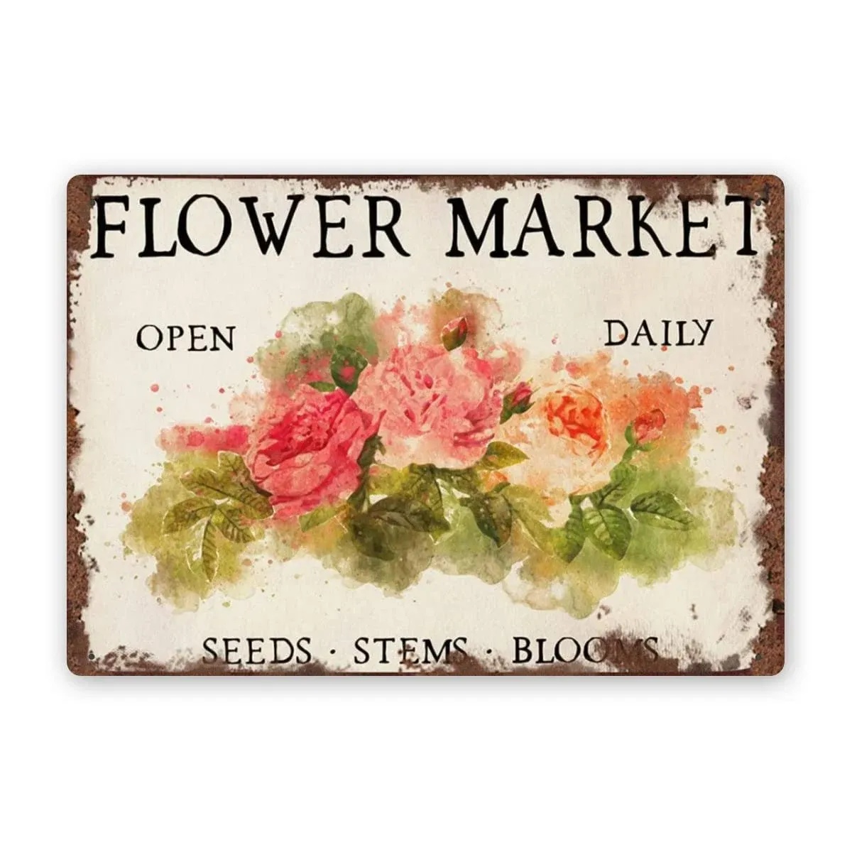 Angraniy Retro Tin Sign Metal Tin Sign Flower Market Open Daily Vintage Kitchen ...