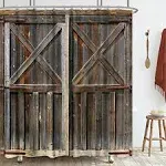 Wooden Barn Door Shower Curtain Panel 72Wx72H Inch Metal Hooks 12 Pack Farmho...