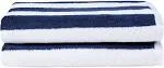 Amazon Basics Cabana Stripe Beach Towel - Pack of 4, Navy Blue