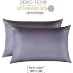 100% Mulberry Silk Pillowcases Set of 2 for Hair and Skin and Super Soft and Breathable Standard Size Nature Silk Pillowcases (Standard, Gray)