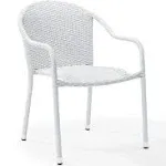 Pemberly Row Outdoor All Weather Wicker Resin Patio Stackable Chair In White