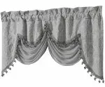 GoodGram Portofino Ultra Luxurious Raised Jacquard and Fringed Trimmed Austrian Rod Pocket Window Valance - Assorted Colors (Silver)