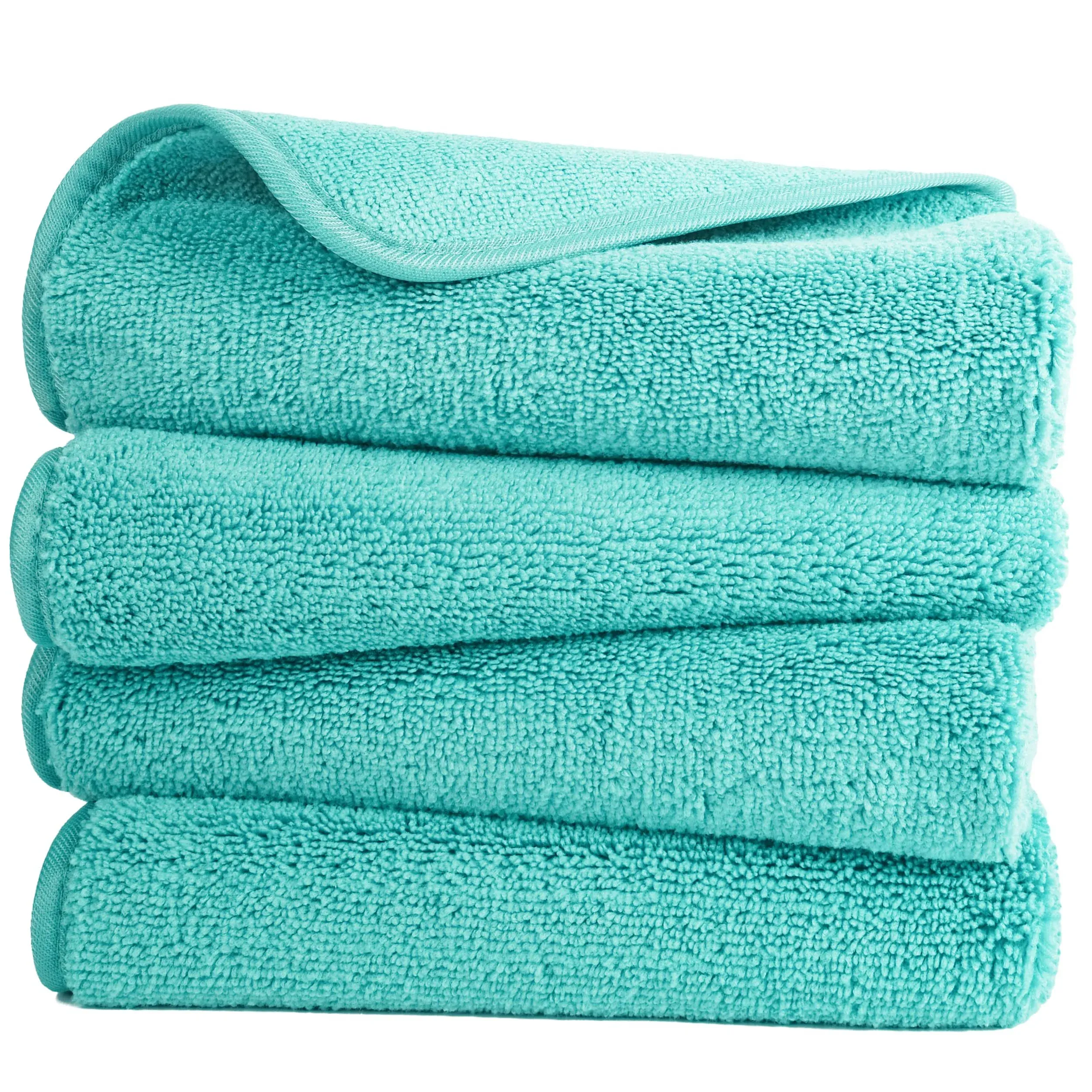 POLYTE Quick Dry Lint Free Microfiber Hand Towel, 16 x 30 in, Set of 4 (Aqua)