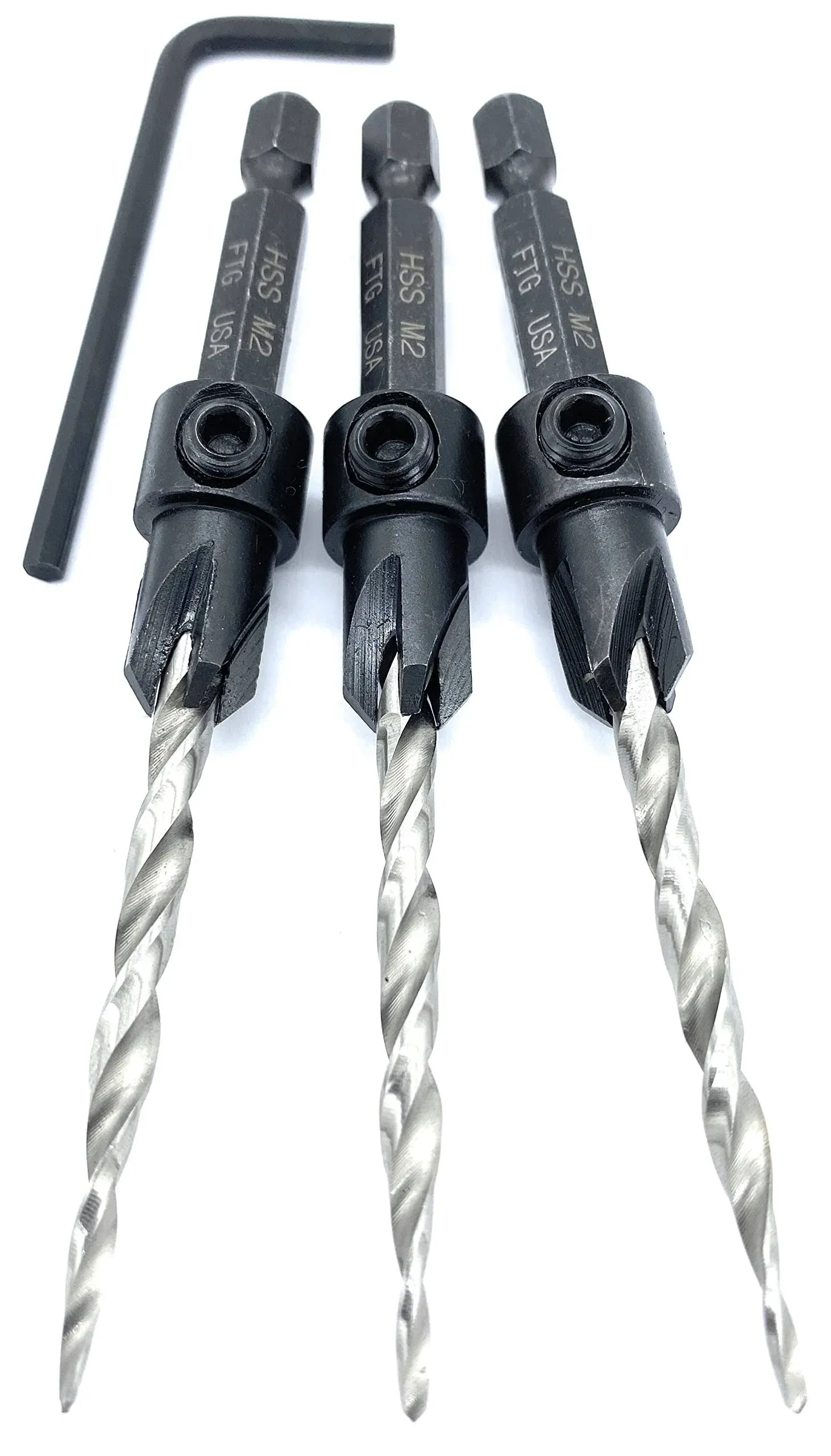 Wood Countersink Drill Bit Set 3 Pc 8 11/64" Countersink Drill Bit With Improv