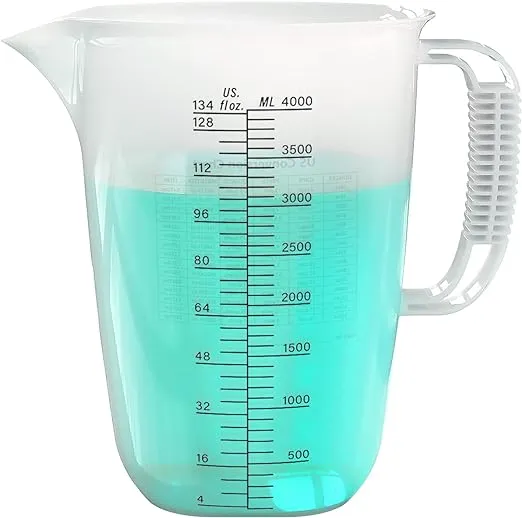 Luvan 1 Gallon Measuring Pitcher, Large Measuring Cup with Spout and Handle, 134oz Plastic measuring pitcher with Conversion Chart, 1 Gallon Measuring Container for Motor Oil, Chemicals, Pools, Lawns