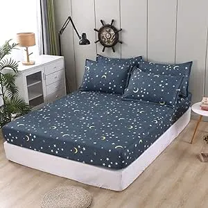 Feelyou Kids Galaxy Fitted Sheet Chic Starry Sky Bed Sheet Set Twin Size for Girls Boys Teens Bedroom Ultra Soft Twinkle Stars Moon Bedding Set Outer Space Themed Bed Cover with 1 Pillow Case