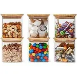 EZOWare 24oz Square Clear Glass Airtight Bamboo Lid Stackable Kitchen Pantry Food Storage Canister Container