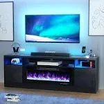 BREEZEHEAT Chimenea Eléctrica Soporte para TV de 70 Pulgadas con Chimenea Eléctrica de 36 "- Mueble para TV con Almacenamiento para Televisores de hasta 80" Centro de Entretenimiento LED, Consola Multimedia Moderna (Negro)