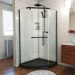 DreamLine Prism 42 in. x 74 3/4 in. Frameless Neo-Angle Pivot Shower Enclosure in Chrome with Black Base Kit, DL-6033-88-01