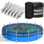 19.7 Feet Round Leaf Net Cover for Above Ground Pool, Winter Cover Mesh Cover with 12 Pcs Large Metal Clips，Pool Safety Net Fits 18FT Above Ground Pools, Keeps Leaves Out of Your Pool （Black）