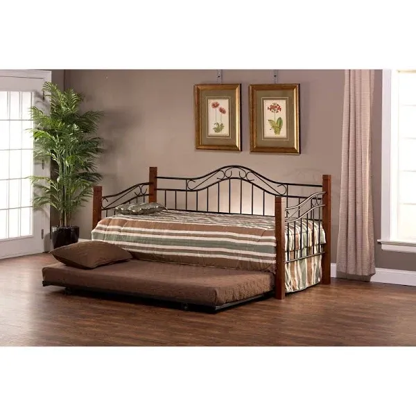 Hillsdale Furniture Matson Wood and Metal Daybed with Roll Out Trundle, Black with Cherry Posts