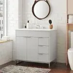 CosmoLiving Leona 36” Bathroom Vanity, Navy with Gold Metal