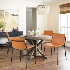 Modern Dining Chairs Set of 2, Upholstered Dining Room Chairs, Faux Leather Kitchen Chairs with Metal Legs for Home, Bistro Coffee Shops, Light Brown