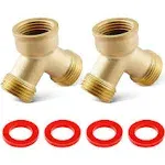 Litorange (2 PACK) Solid Brass Lead-Free Body Backyard 2 Way Y Valve Garden Hose Connector MHT 3/4" Inch Thread Splitter Adapter + 4 Silicone Hose Washers