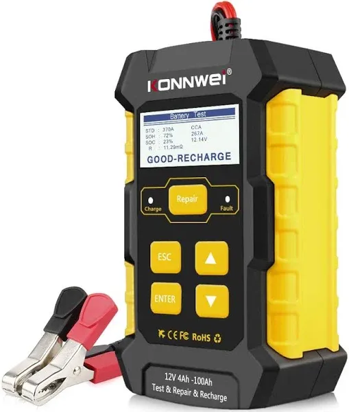 KONNWEI 3 in 1 Car Battery Charger, KW510 Battery Tester 12V 5-Amp Fully Automatic Smart Charger Automotive Pulse Repair Maintainer, Trickle Charger Battery Desulfator w/Temp Compensation