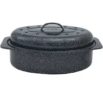 Granite Ware Covered Oval Roaster, Black, 13" x 8" x 5"