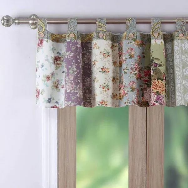 Greenland Home Blooming Prairie Authentic Patchwork Tab Top Window Valance 84 x