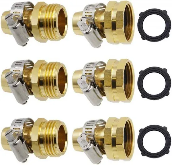 Twinkle Star Garden Hose Repair Connector with Clamps, Male and Female Garden Hose Repair Kit, Fit for 3/4" or 5/8" Garden Hose Fitting, 3 Set