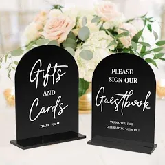 KOSKIMER 4 Pcs Acrylic Wedding Signs for Ceremony and Reception, 5x7 Inch Black Wedding Signage, Guest Book Sign, Cards and Gifts Sign, Favors Sign, In Loving Memory Sign, Wedding Reception Decor