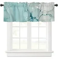 Marble Teal Valances for Windows Turquoise Blue Abstract Marbling Theme Art Painting Rod Pocket Short Window Valance Curtains Home Decor Window Treatment for Kitchen Living Room Bedroom 42x12in