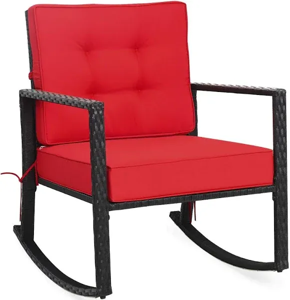 Costway Patio Rattan Rocker Chair Outdoor Glider Rocking Chair Cushion