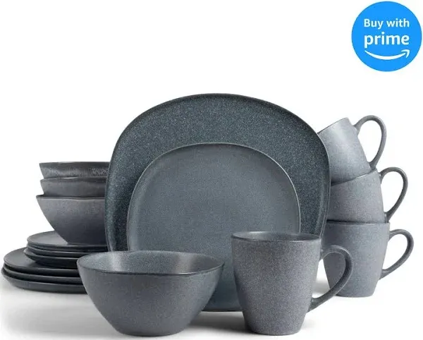 Elanze Designs 16-Piece Modern Luxury Chic Smooth Vintage Handmade Shape High Gloss Ceramic Stoneware Square Plate Mug & Bowl Kitchen Dinnerware 16 Piece Set - Service for 4, Navy Blue