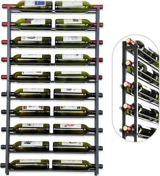 FLstudio Wall Mount Wine Rack: Wall Mounted Wine Holder for 20 Wine Bottles Display - Black Metal Wine Storage Organizer,3.4ft