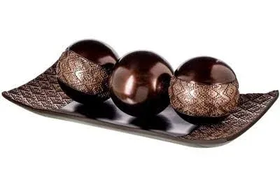 Creative Scents Dublin Home Decor Tray and Orbs Set - Coffee Table Decor - Centerpiece Table Decorations for Living Room Decor - Decorative Accents Bowl with Spheres Balls for Dining Table Decor Brown