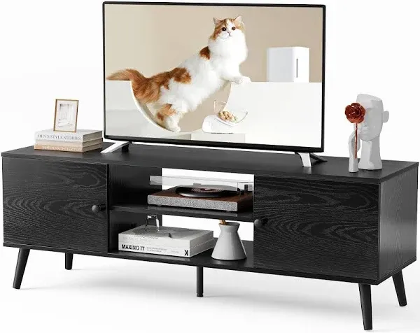 DUMOS TV Stand for 55 60 inch TV, Entertainment Center with Storage Cabinet, Mid Century Modern Media Console Table, Adjustable Hinge, Wooden