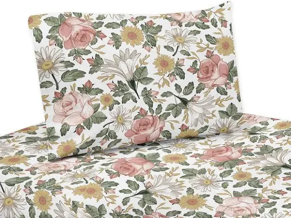 Sweet Jojo Designs Vintage Floral Boho Collection 4pc Queen Sheet Set 