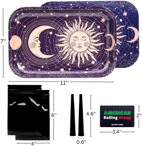 Sun Moon Rolling Tray with Magnetic Lid, 11''x7'' - Large Storage W/ Lid 