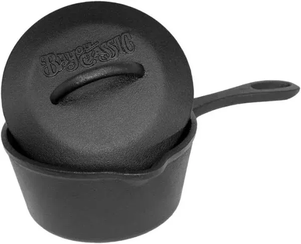 Bayou Classic 7441 1-qt Covered Cast Iron Sauce Pot Features Self Basting Lid Perfect For Small Portions Reducing Sauces Simmering Soups or Boiling an Egg