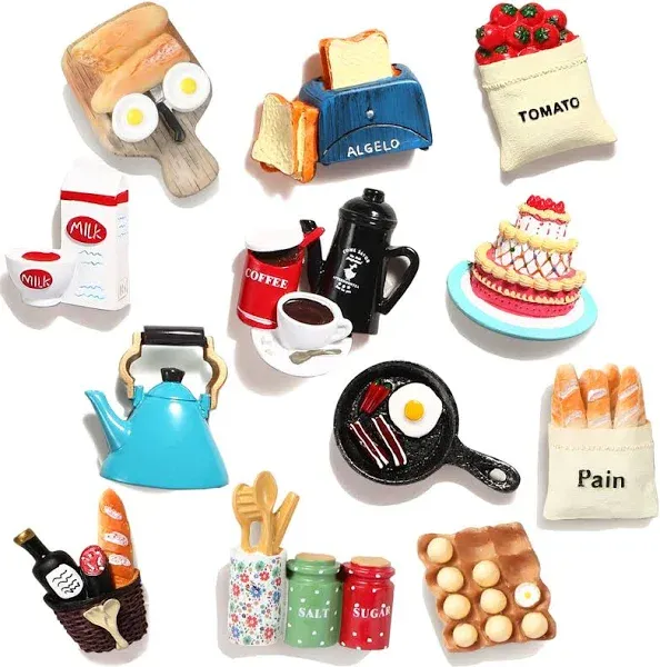 12pcs Food Refrigerator Magnets Food Magnets for Fridge Magnets Decorative Cute Magnets Refrigerator Fridge Magnets for Kitchen Strong Resin Magnets Home Decor Office