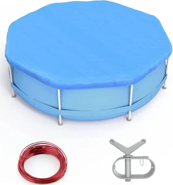 EVAJOY 28ft Round Pool Cover, Winter Pool Cover for 24ft Above Ground Round Inflatable Swimming Pools, Pool Cover Protector with UV Protection, 4ft Overlap, Winch and Cable for Easy Installation