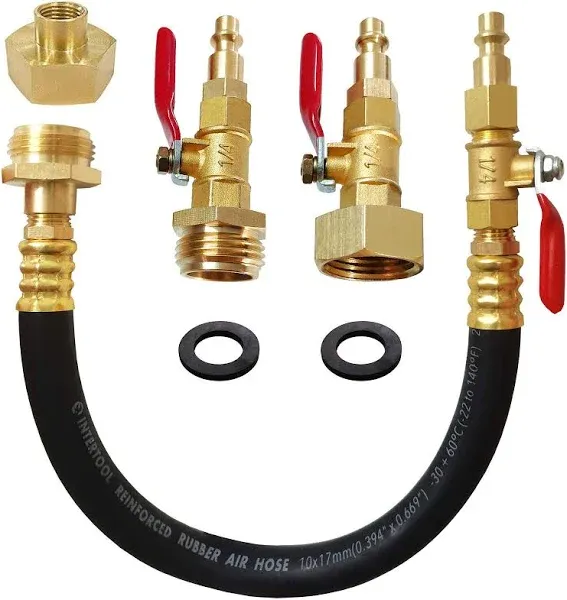 Lomodo Blow Out Adapter Winterizing Tool with 1/4" Quick Connect Plug and 3/4" Garden Hose Threading, Brass Quick Fitting with Ball Valve for Blowing Out Water to Winterize Water Lines