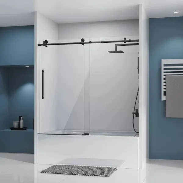 DELAVIN 56-60" W x 59" H Frameless Sliding Bathtub Door, Tub Shower Door, Bat...