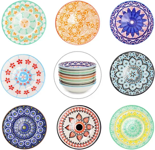 3 oz Round Soy Sauce Dipping Bowls Set of 8, Porcelain Side Dishes/Plates for...