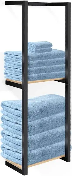 Matte Black Towel Racks for Bathroom 31 inch, 2 Tier Wall Mounted Modern Towel Holder with Shelf, Square Towel Rack Towel Storage for Small Bathroom,Wall Towel Rack for Rolled Towels