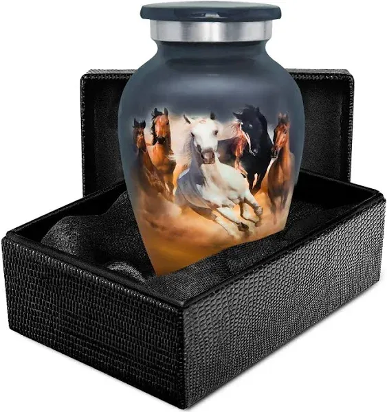 Running Free Horses Small Keepsake Urns for Human Ashes - Qnty 1 - With Case NEW