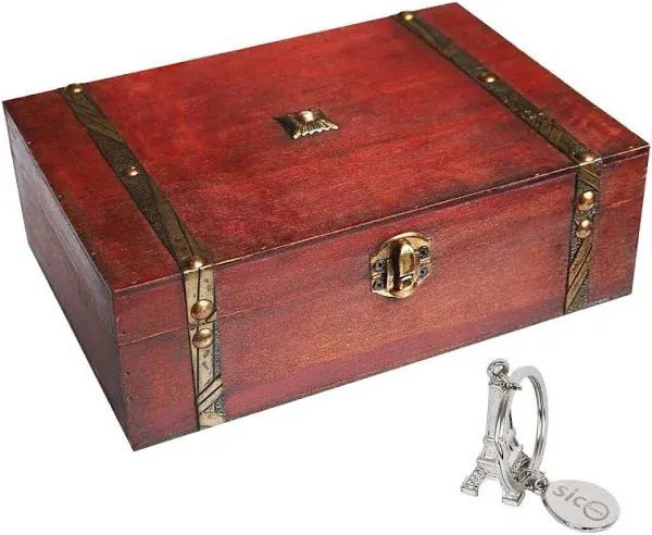 SICOHOME Treasure Box,9.0" Pirate Small Wooden Box for Jewelry 9"-Pirat 