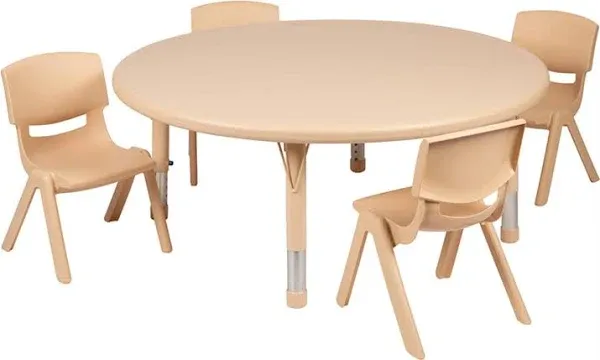 Flash Round Plastic Height Adjustable Activity Table Set with 4 Chairs YU-YCX-0053-2-ROUND-TBL