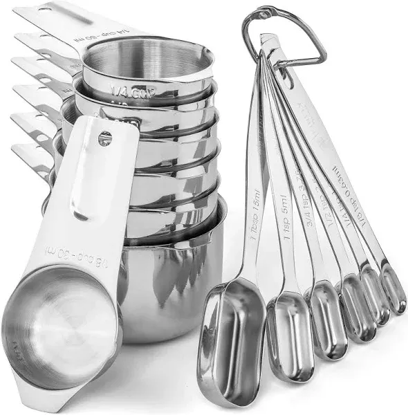 Finely Polished Stainless Steel Measuring Cups and Spoons Set 13 Piece